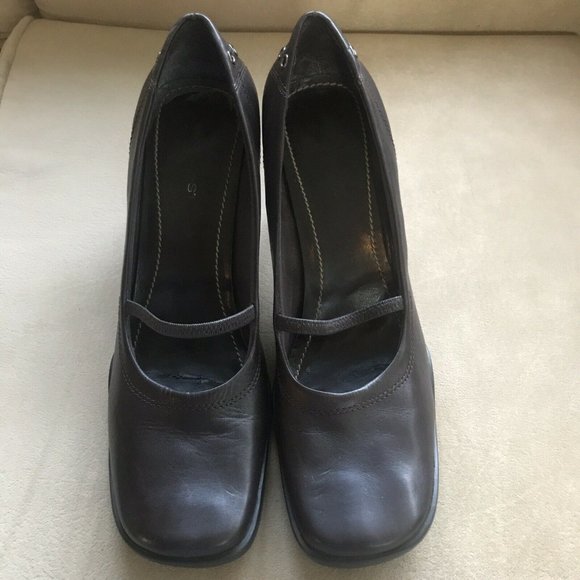 Nine West SZ 10M “Avena” BRWN Leather 3.5”Heels Sq Toe Mary Jane Style Flex Sole - Picture 2 of 5
